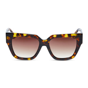 diff eyewear remi ii square sunglasses with a amber tortoise acetate frame and brown gradient lenses front view
