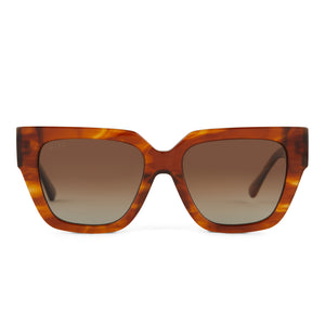 diff eyewear remi ii square sunglasses with a henna brown tortoise acetate frame and brown gradient polarized lenses front view