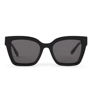 diff eyewear rhys square sunglasses with a black acetate frame and grey polarized lenses front view