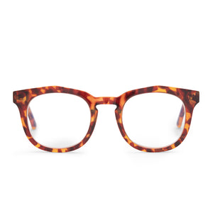 diff eyewear rowan square glasses with amber tortoise frame and blue light technology lenses front view
