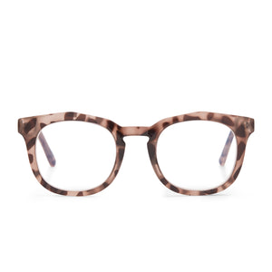diff eyewear rowan square glasses with beige tortoise frame and blue light technology lenses front view