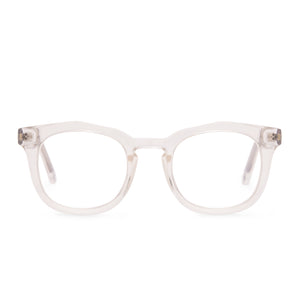 diff eyewear rowan square glasses with clear crystal frame and blue light technology lenses front view