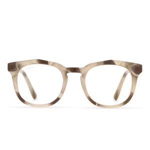 diff eyewear rowan square glasses with cream tortoise frame and blue light technology lenses front view