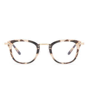 diff eyewear rue square glasses with a himalayan tortoise acetate frame and prescription lenses front view