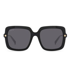 diff eyewear sandra square sunglasses in a black frame and grey polarized lens front view