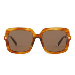 diff eyewear sandra square sunglasses with a henna tortoise acetate frame and brown polarized lenses front view
