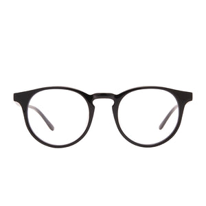 diff eyewear sawyer round glasses with a black acetate frame and prescription lenses front view