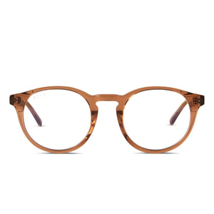 diff eyewear sawyer round glasses with a brown sugar frame and prescription lenses front view