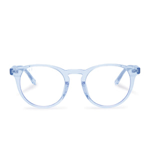 diff eyewewar sawyer round glasses with colombia blue crystal frame and prescription lenses front view