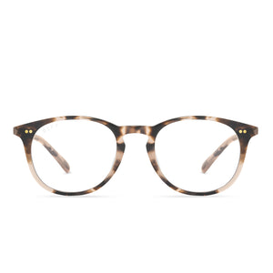 diff eyewear sawyer round glasses with a himalayan tortoise acetate frame and prescription lenses front view