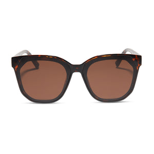 diff eyewear sia square sunglasses with a black brown tortoise frame and solid brown lenses front view