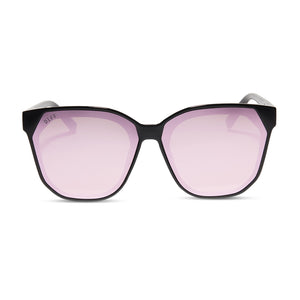 diff eyewear sia square sunglasses with a black frame and cherry blossom mirror lenses front view