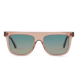 diff eyewear stevie square sunglasses with a cafe ole acetate frame and turquoise sea gradient lenses front view