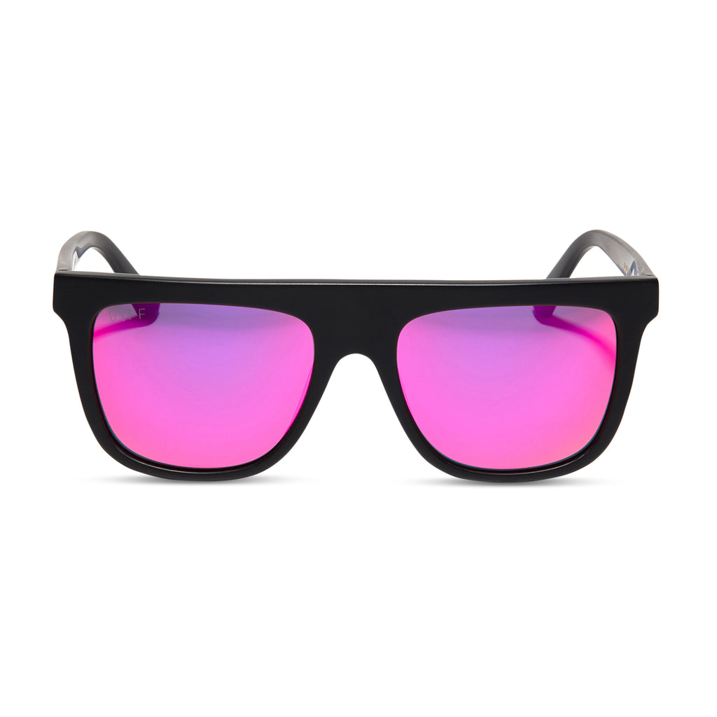 Stevie Square Sunglasses, Matte Black & Sunset Mirror