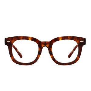 diff eyewear summer square glasses with a amber tortoise acetate frame and prescription lenses front view