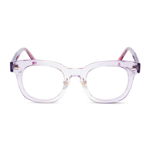 diff eyewear summer square glasses with a rose ombre acetate frame and prescription lenses front view