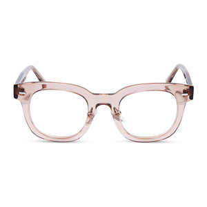 diff eyewear summer square glasses with a rose stone acetate frame and prescription lenses front view