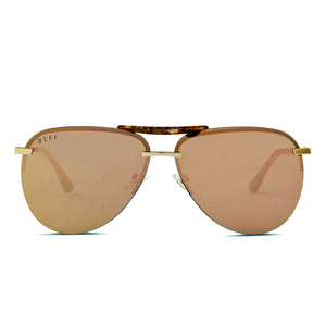 diff eyewear tahoe aviator sunglasses with a brushed gold frame and bronze mirror lenses front view