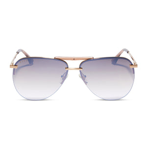 diff eyewear tahoe aviator sunglasses with a brushed gold frame and taupe rose gradient flash lenses front view