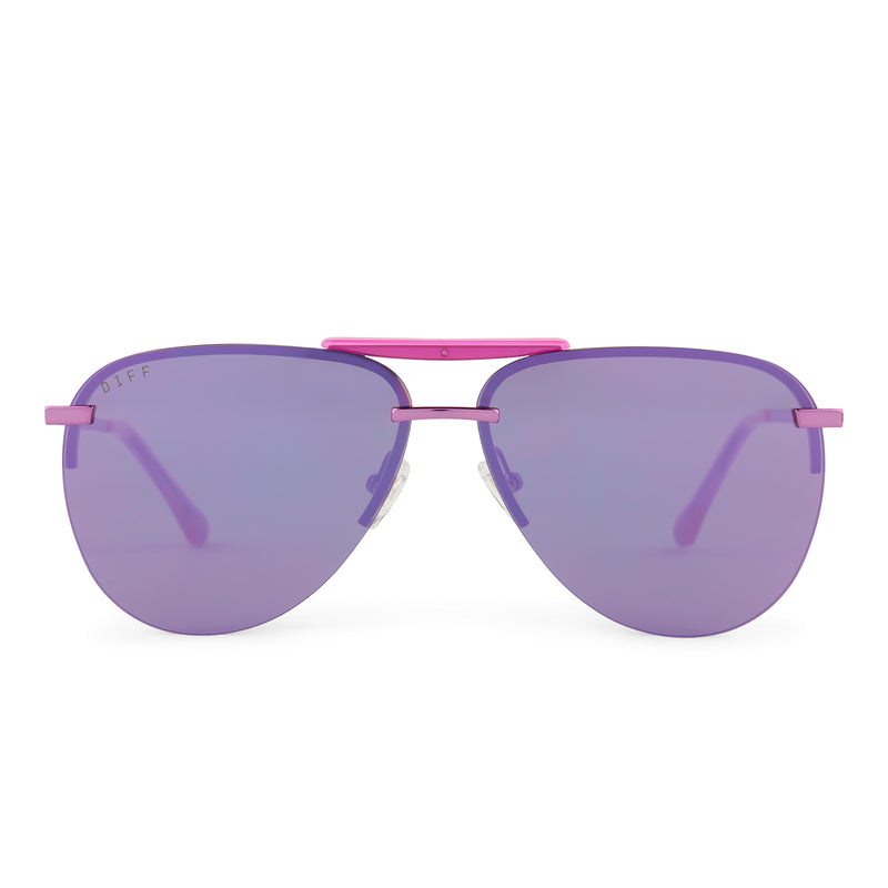 diff eyewear tahoe aviator sunglasses with a pink rush metallic frame and pink rush mirror lenses front view