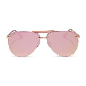 diff eyewear tahoe aviator sunglasses with a rose gold metal frame and cherry blossom mirror lenses front view