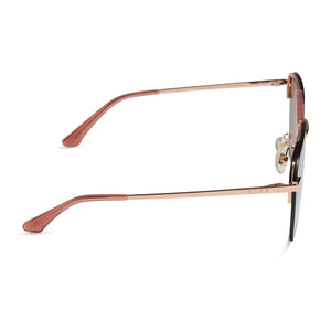 diff eyewear tahoe aviator sunglasses with a rose gold metal frame and cherry blossom mirror lenses side view