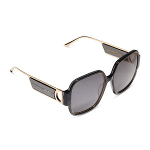diff eyewear tina square sunglasses with a festive black frame and grey lenses detailed view