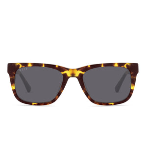 diff eyewear wesley square sunglasses in a amber tortoise frame and grey polarized lens front view