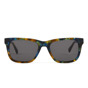 diff eyewear wesley square sunglasses with a glacial tortoise acetate frame and grey polarized lenses front view