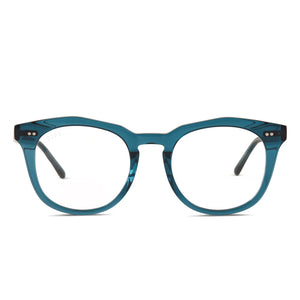 diff eyewear weston square glasses with a deep aqua frame and prescription lenses front view