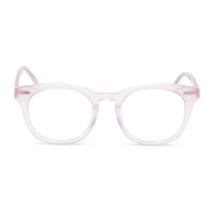 diff eyewear weston square glasses with  a rose tea pink acetate frame and prescription lenses front view