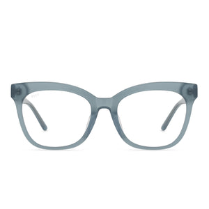 diff eyewear winston cat eye glasses with a aviary blue acetate frame and blue light technology lenses front view