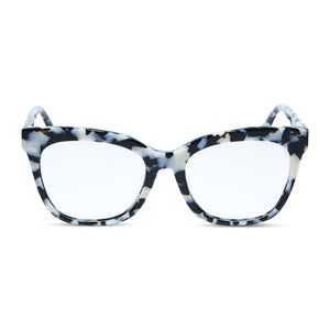 diff eyewear weston square glasses with a rich hide black and white acetate frame and prescription lenses front view