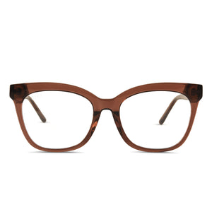 diff eyewear winston cateye glasses with a deep amber frame and prescription lenses front view