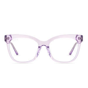 diff eyewear winston cateye glasses with lavender fog crystal frame and clear lens front view