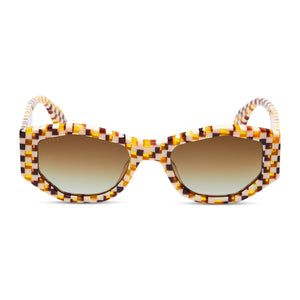 diff eyewear zoe oval sunglasses with a chestnut weave pattern on acetate with a brown gradient lenses front view