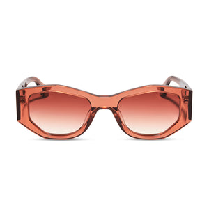 diff eyewear zoe round sunglasses with a dusk peach acetate frame and dusk gradient lenses front view