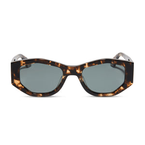 diff eyewear zoe round sunglasses with a espresso tortoise acetate frame and grey polarized lenses front view