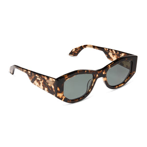 Round Havana Blue Acetate Sunglasses, Brown Lenses