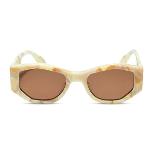 diff eyewear zoe oval sunglasses with a milk n honey pattern on acetate with a brown gradient lenses front view