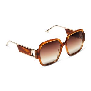 diff eyewear tina oversized square sunglasses with a henna tortoise acetate frame and brown gradient lenses angled view