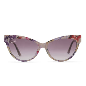 diff eyewear x patricia nash kelly cateye sunglasses with a floral frame and rose gradient lenses front view