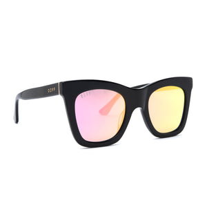Rose Pink Large Oversized Sunglasses Cat Eye Flat Mirror Lens