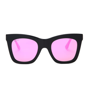 Kaia Cat Eye Sunglasses | Black & Pink Mirror Lenses | DIFF Eyewear