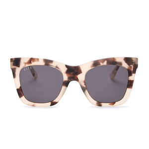 Kaia sunglasses with cream tortoise frames and grey lens front view