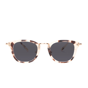 prescription sunglasses - diff eyewear rue square as sunglasses with a cream tortoise acetate frame and grey prescription lenses front view