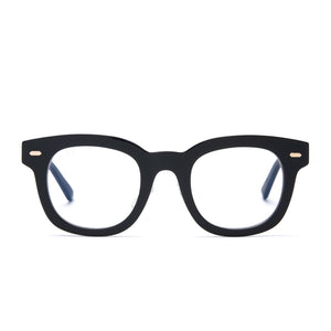 Summer eyeglasses with black frames and blue light technology lens front view