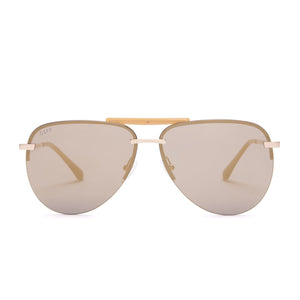 Tahoe sunglasses with brushed gold frames and gold mirror lens front view