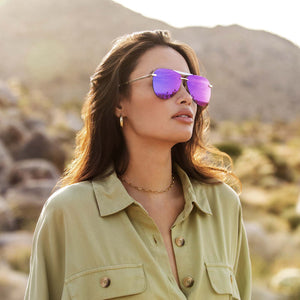 Tahoe Aviator Sunglasses, Gold & Purple Mirror Lenses