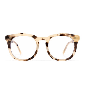 diff eyewear weston round glasses with a cream tortoise acetate frame and blue light technology lenses front view